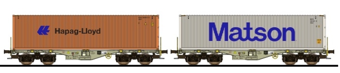 ESU 36608 - H0 - 2-tlg. Set Containertragwagen Hapag-Lloyd/Matson, AAEC, Ep. VI